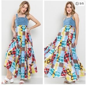 Ces Femme Patchwork Maxi Dress with Denim Bodice